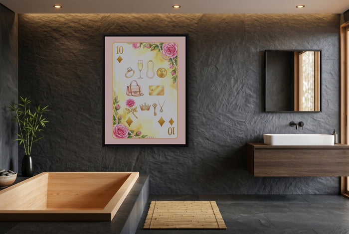 Fem Lux 10 of Diamonds Card — fem lux 10 of diamonds card small bathroom interior 1port framed black