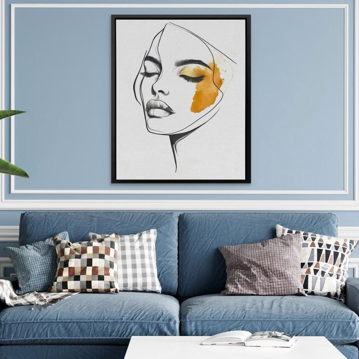 Feminine Face Line Art - Figurative Wall Art in Black Frame