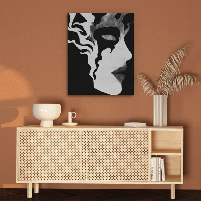 Feminine Silhouette Dark canvas wall art, room view