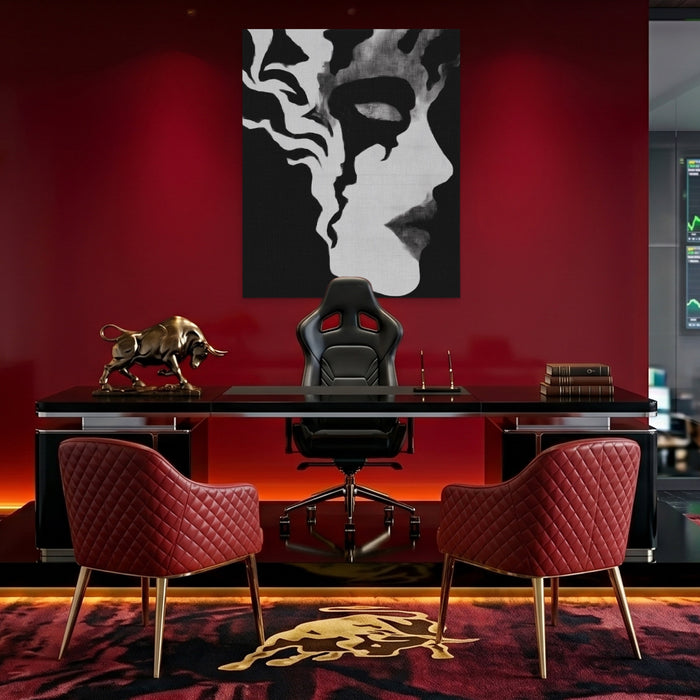 Feminine Silhouette Dark canvas wall art, room view