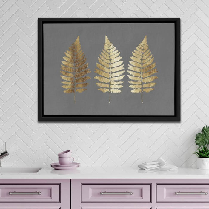 Fern Leaves - Minimalist Gold Canvas Wall Art