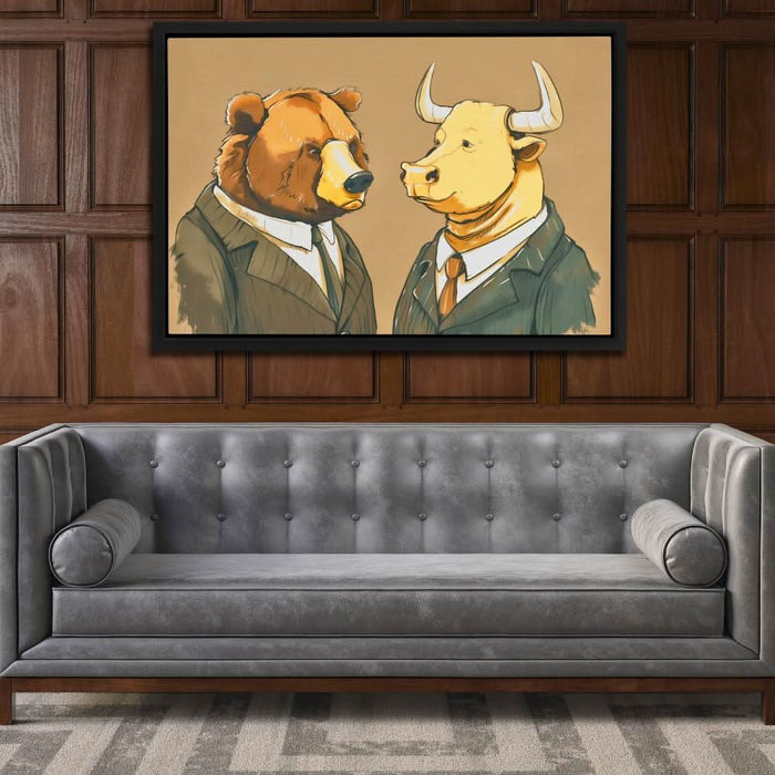 Financial Rivals - Beige Wall Art for Office