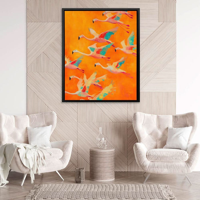 Flamingo Flock - Orange Flamingo Canvas Print