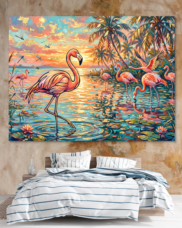 Flamingos Tropical Sunset — flamingos tropical sunset psd clay beige bedroom 1land flush print