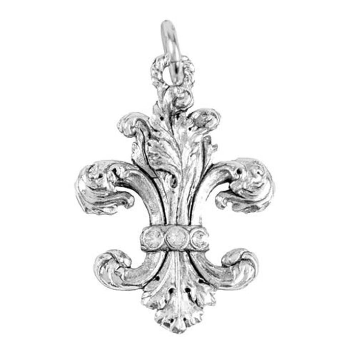 Fleur de Lis Crystals Charm Aimez Silver