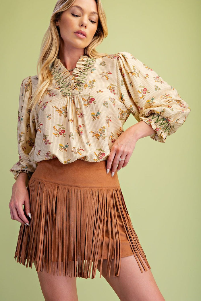 FLORAL PRINT CRINKLE BLOUSE