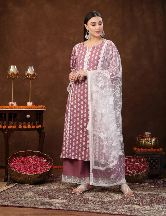 Floral printed suit set with elegant patterns for everyday ethnic wear