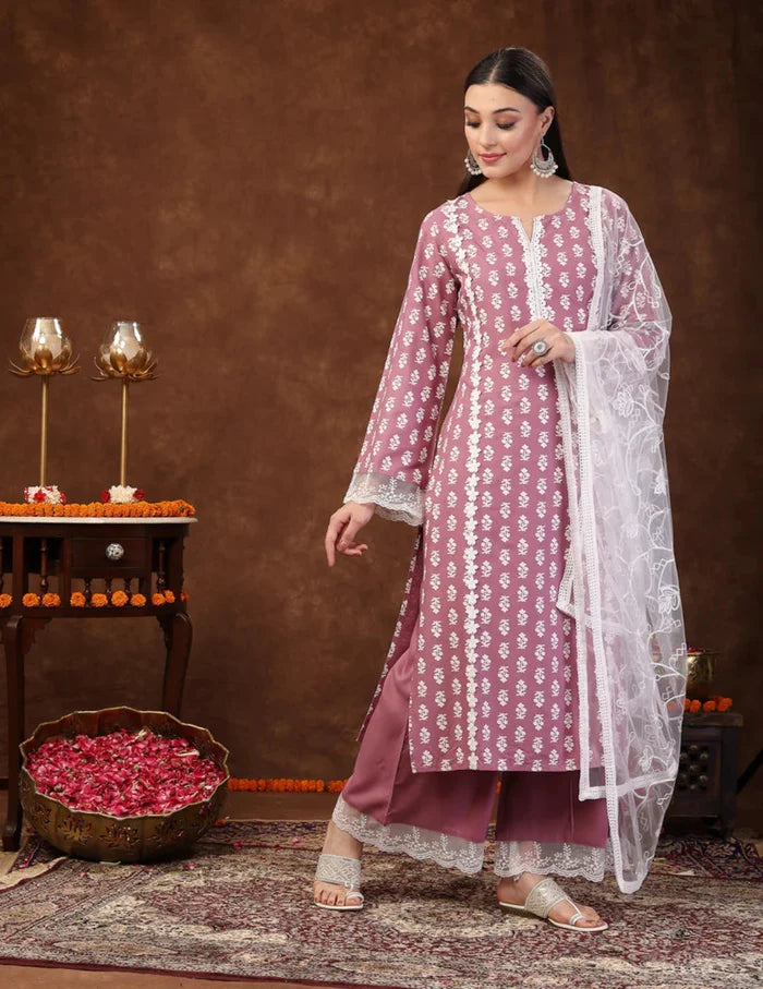 Floral printed suit set with elegant patterns for everyday ethnic wear