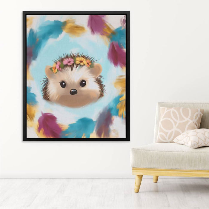 Flower Crown Hedgehog - Wall Art in Black Frame