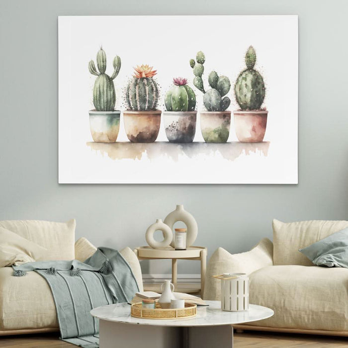 Flowering Cacti - Watercolor Wall Art in Black Frame