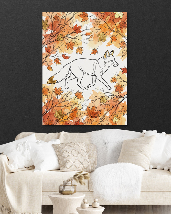 Fox Autumn Stroll — fox autumn stroll psd black wall white couch 1port flush print