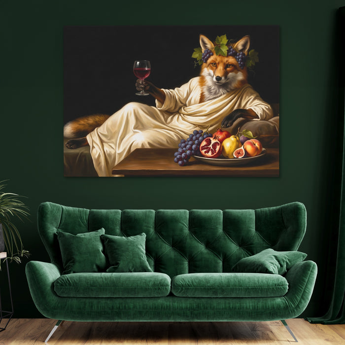 Fox Bacchus Repose canvas wall art, room view