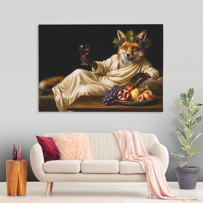 Fox Bacchus Repose canvas wall art, room view