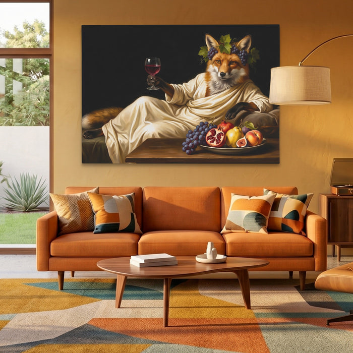 Fox Bacchus Repose canvas wall art, room view