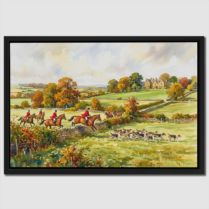 Fox Hunt Autumn canvas wall art, room view