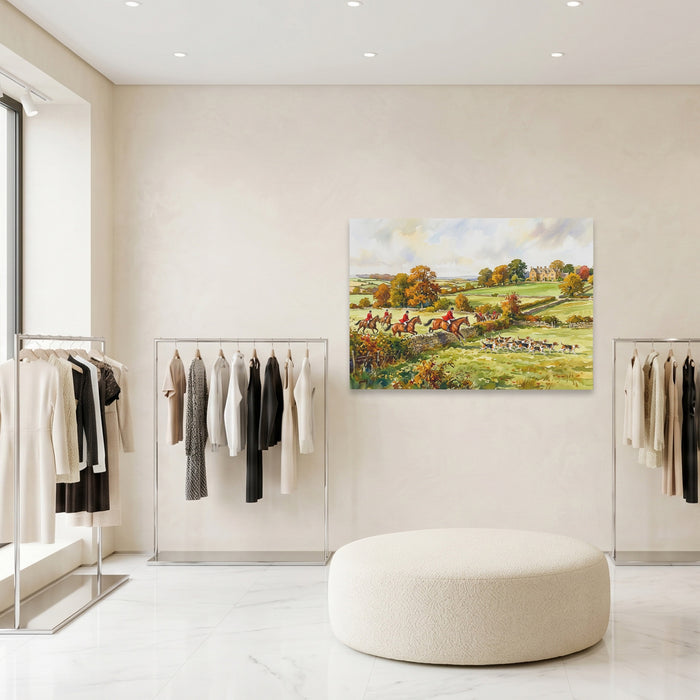Fox Hunt Autumn canvas wall art, room view