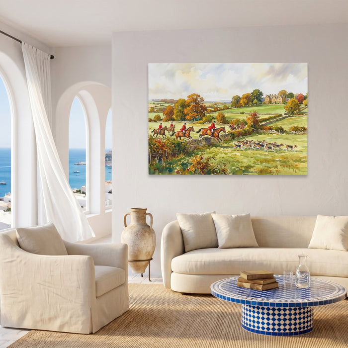 Fox Hunt Autumn canvas wall art, room view
