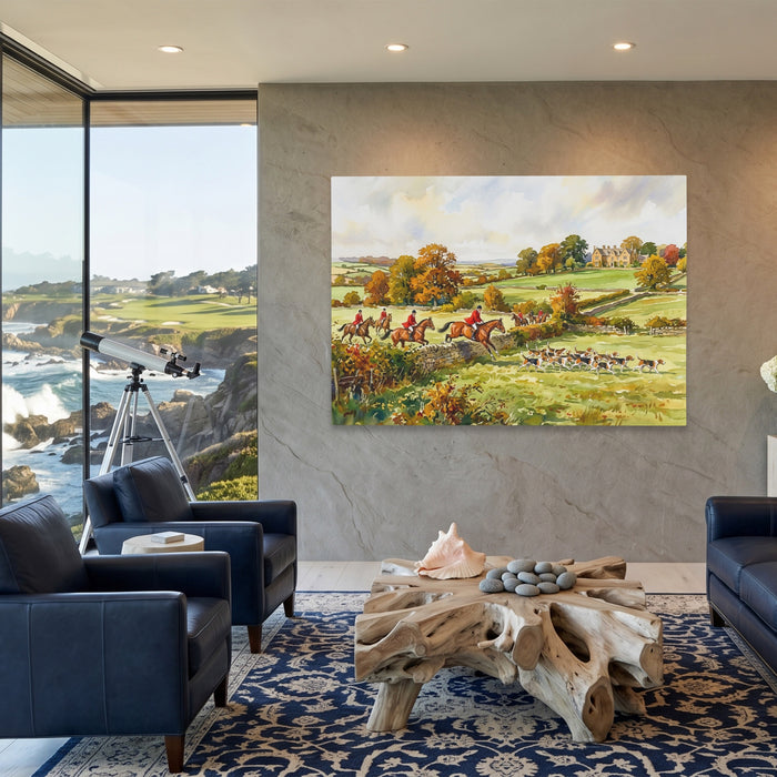 Fox Hunt Autumn canvas wall art, room view