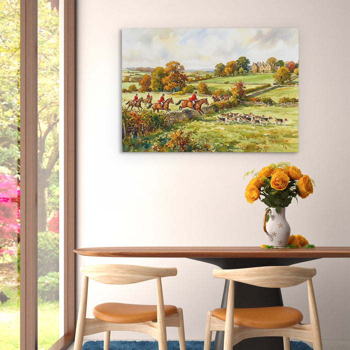 Fox Hunt Autumn canvas wall art, room view