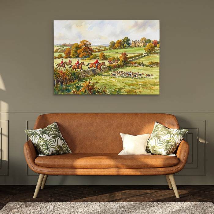 Fox Hunt Autumn canvas wall art, room view