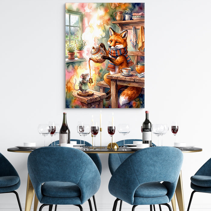 Fox Pouring Tea — fox pouring tea sq dining room tables 1port flush print