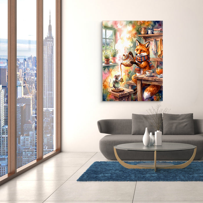 Fox Pouring Tea — fox pouring tea sq nyc views 1port flush print