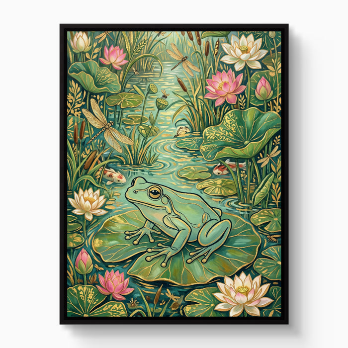 Frog Lily Pond — frog lily pond white studio framed black