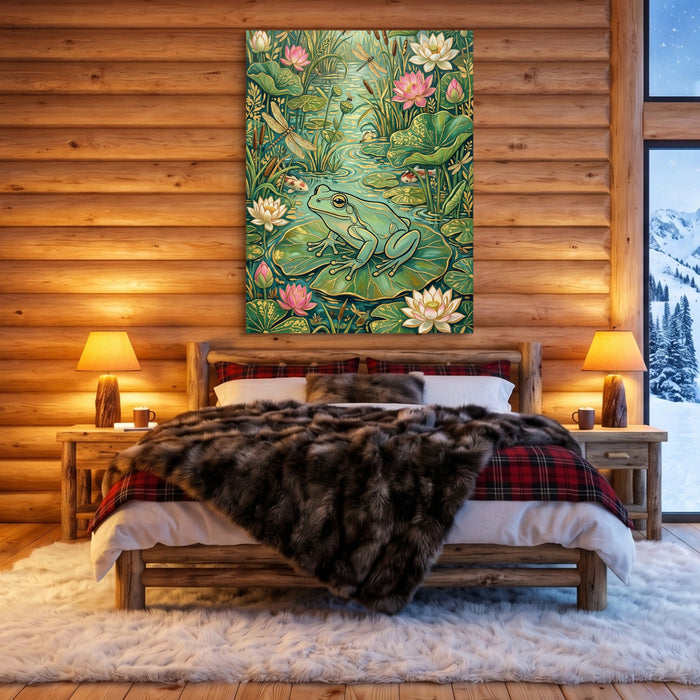 Frog Lily Pond — frog lily pond sq cozy cabin 1port flush print