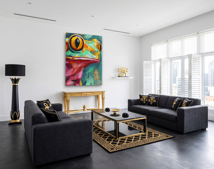Frog Ochre Expressionist canvas wall art, room view