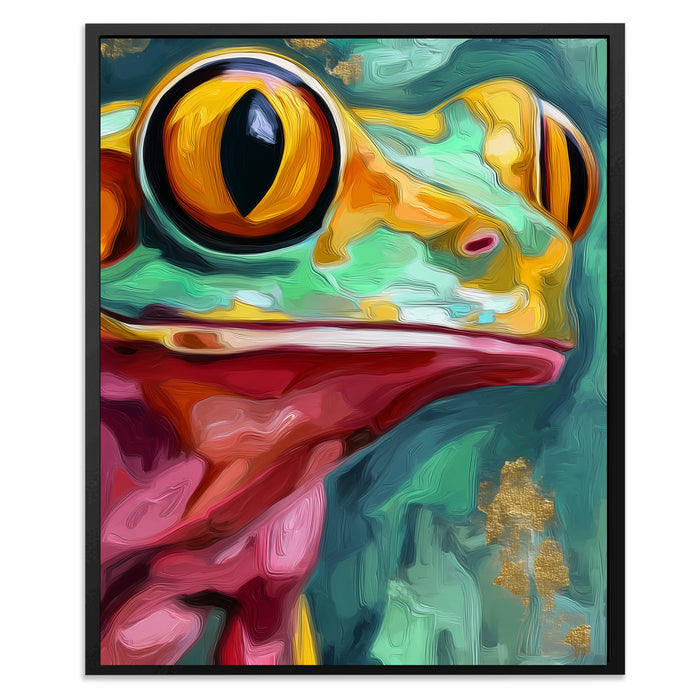 Frog Ochre Expressionist canvas wall art, room view
