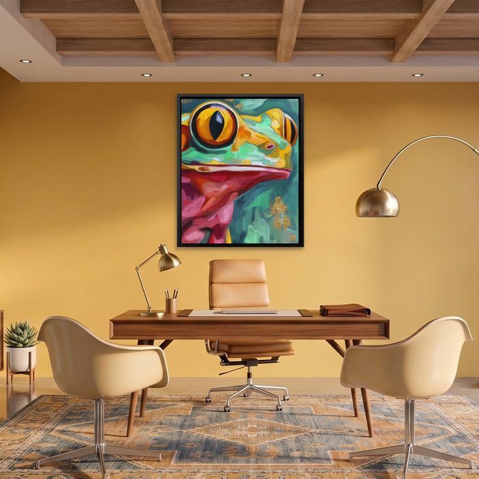 Frog Ochre Expressionist canvas wall art, room view