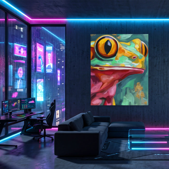 Frog Ochre Expressionist canvas wall art, room view