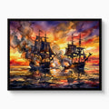 Galleons Sunset Battle — galleons sunset battle white studio framed black