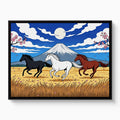 Galloping Horses Fuji Dawn — galloping horses fuji dawn white studio framed black
