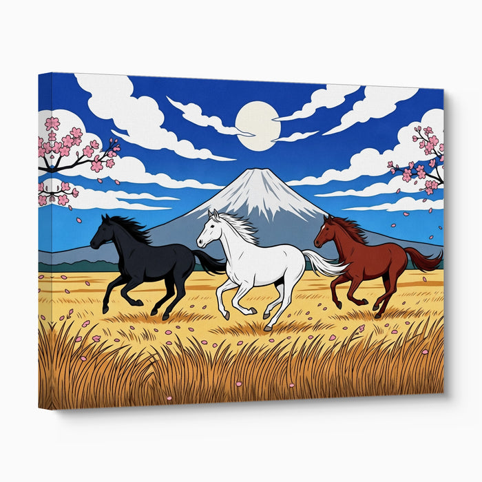 Galloping Horses Fuji Dawn — galloping horses fuji dawn angled flush print