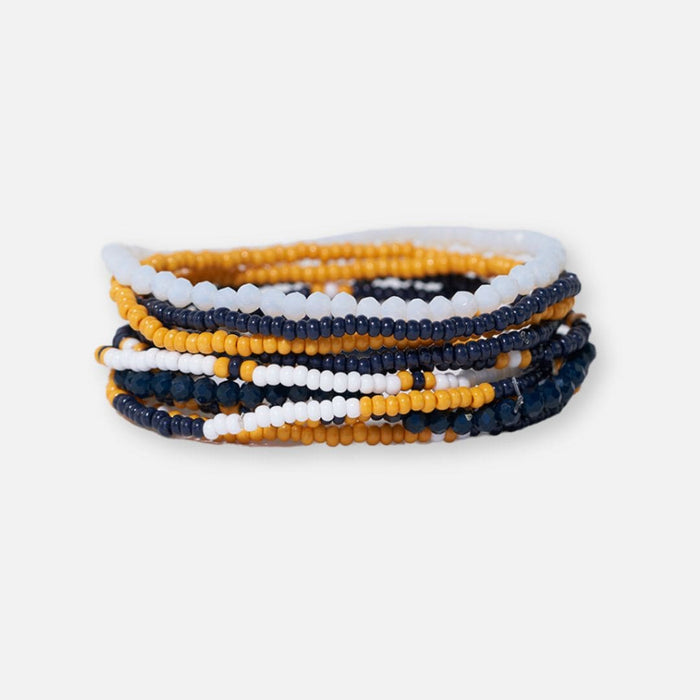 Game Day Navy and Yellow Beaded Stretch Bracelets