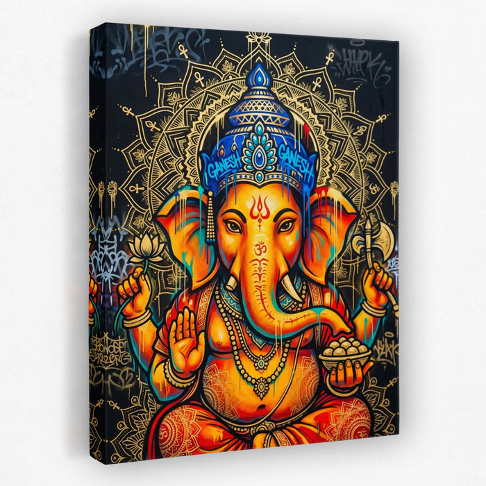 Ganesh Orange Mandala canvas wall art