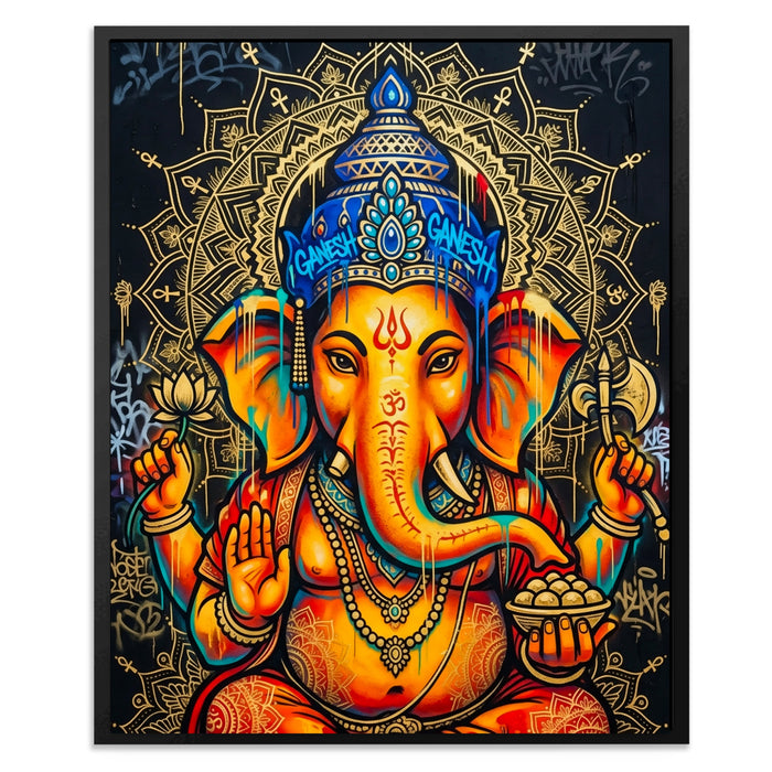 Ganesh Orange Mandala canvas wall art, room view