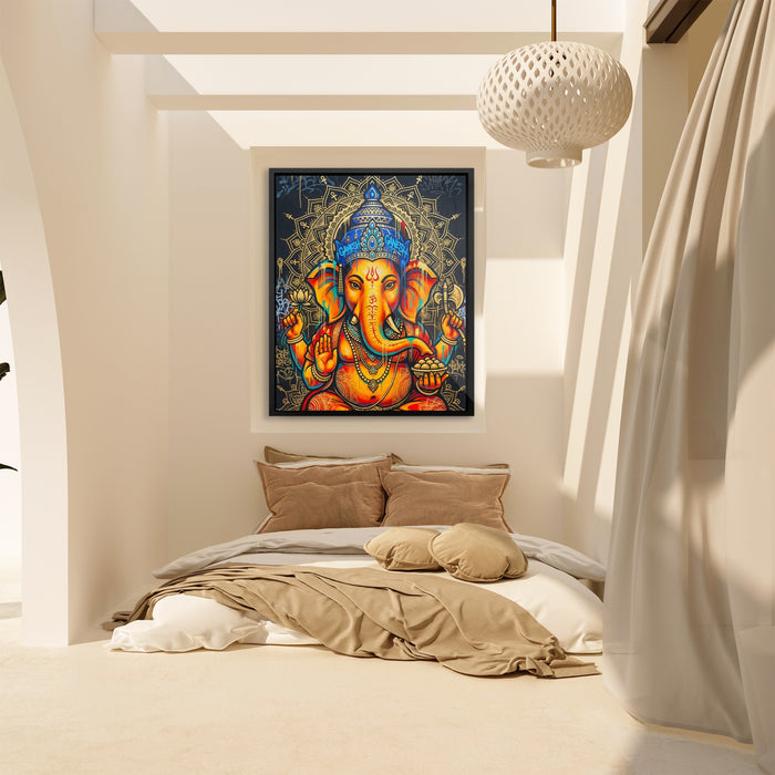 Ganesh Orange Mandala canvas wall art, room view