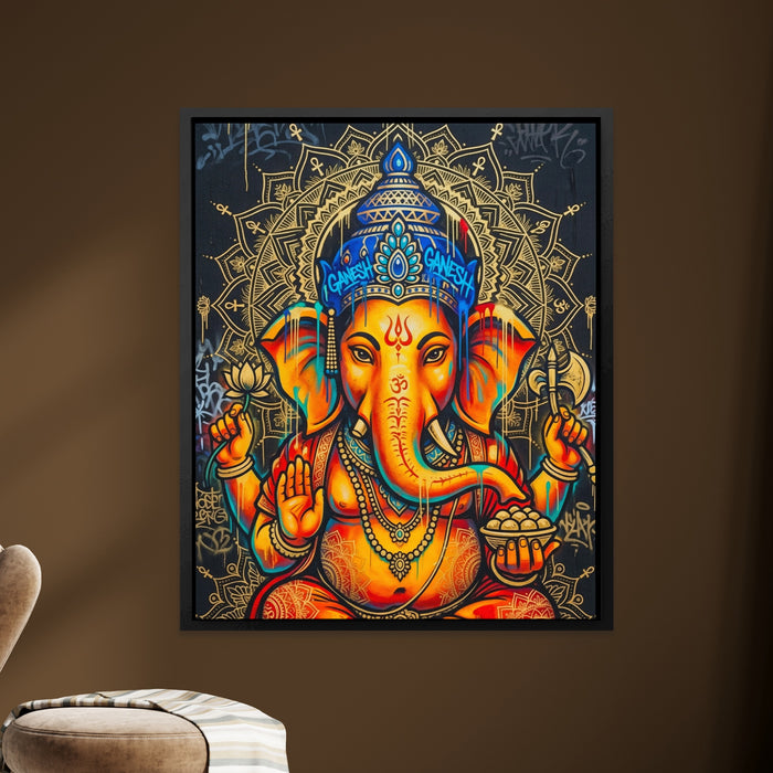 Ganesh Orange Mandala canvas wall art, room view