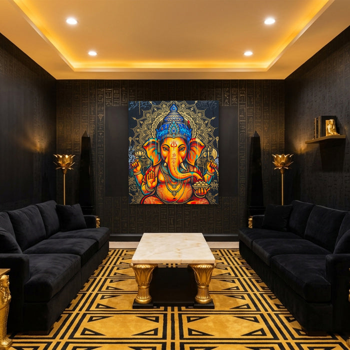 Ganesh Orange Mandala canvas wall art, room view