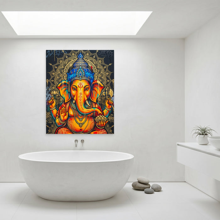 Ganesh Orange Mandala canvas wall art, room view