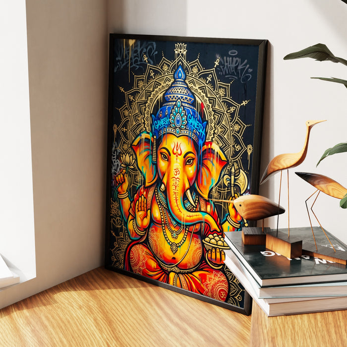 Ganesh Orange Mandala canvas wall art, room view
