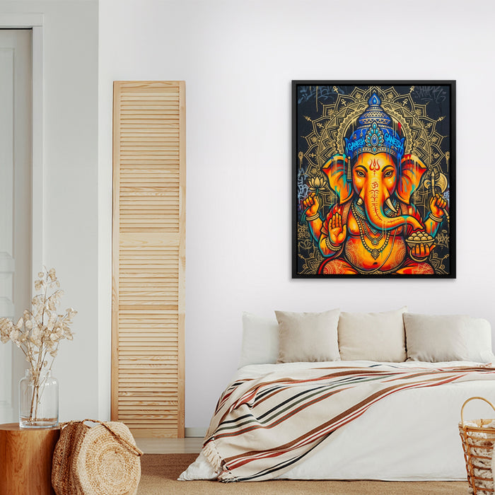 Ganesh Orange Mandala canvas wall art, room view