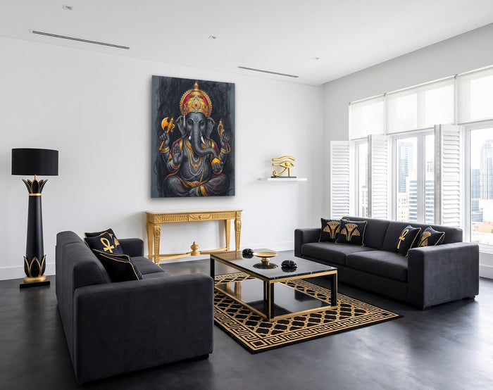 Ganesha Charcoal Crown canvas wall art, room view