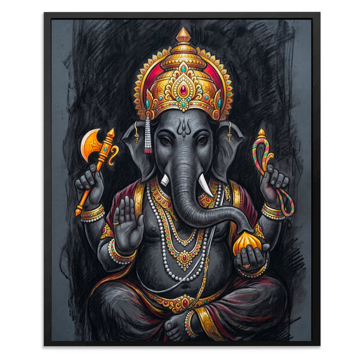 Ganesha Charcoal Crown canvas wall art, room view