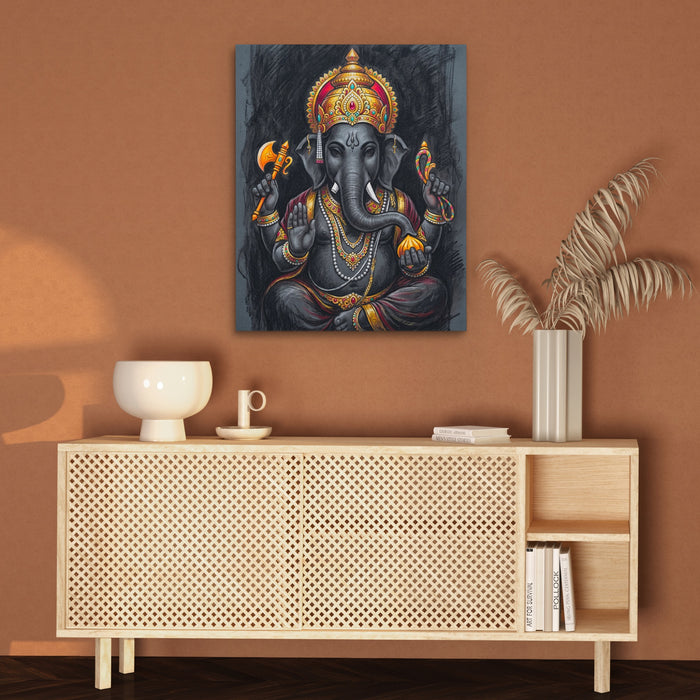 Ganesha Charcoal Crown canvas wall art, room view