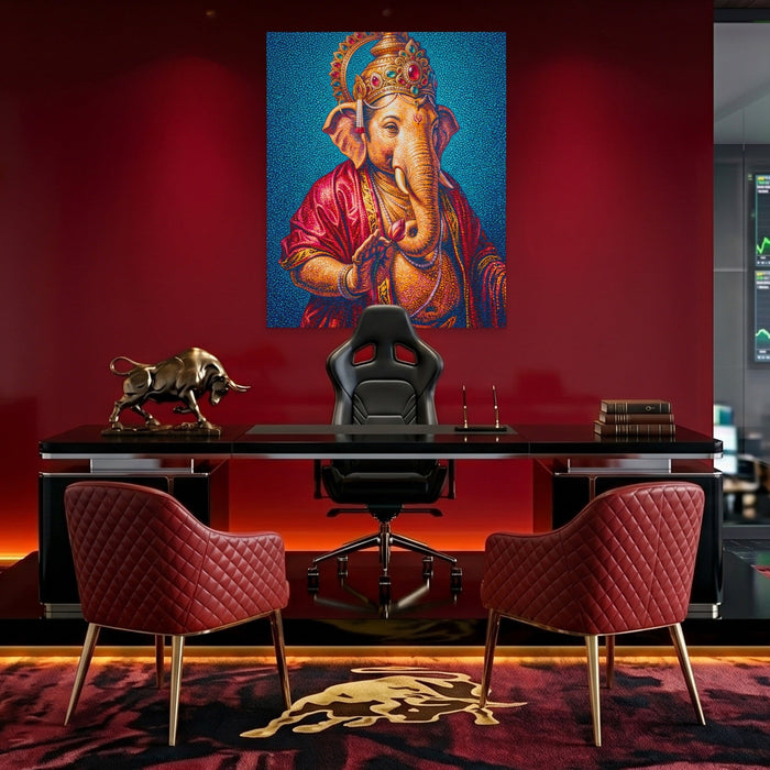 Ganesha Jeweled Crown canvas wall art, room view