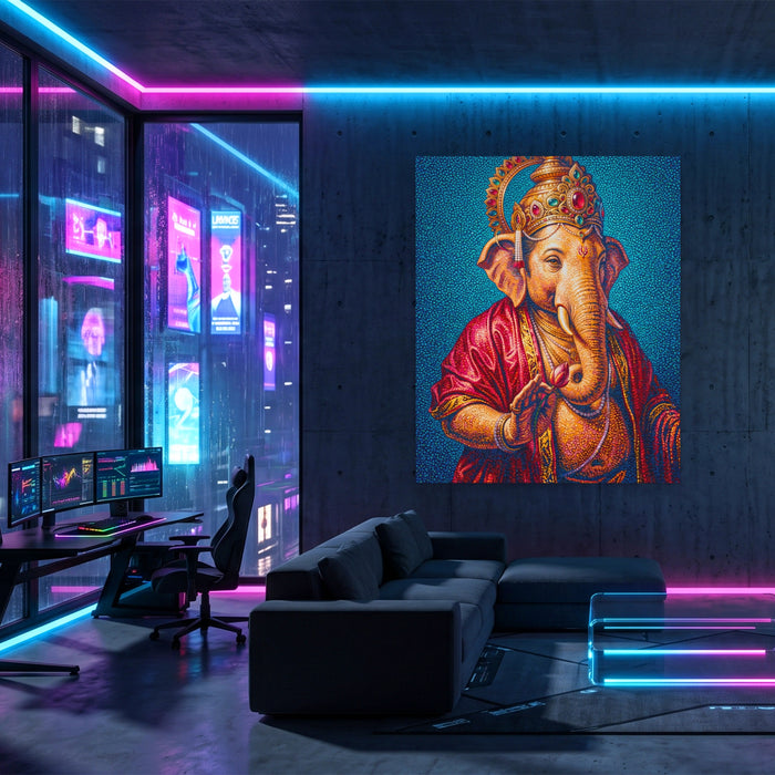 Ganesha Jeweled Crown canvas wall art, room view
