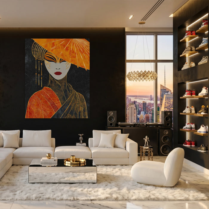 Geisha Dramatic Profile canvas wall art, room view